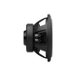 Zijaanzicht van een Audiocontrol EPICX10 10-inch subwoofer met bashersteltechnologie, met aansluitingen en structuur tegen een effen witte achtergrond.