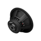De Audiocontrol EPICX12 is een zwarte 12 subwoofer met zichtbare conus, frame en Dual Voice Coil aansluitingen, afgebeeld onder een hoek op een effen witte achtergrond.