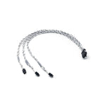 Quatre câbles Audison AF LINK, noirs et blancs avec connecteurs, parfaits pour relier la sortie DSP à lentrée préamplifiée DSP OUT vers PRE IN en tant quaccessoires pour amplificateurs, disposés sur un fond blanc.