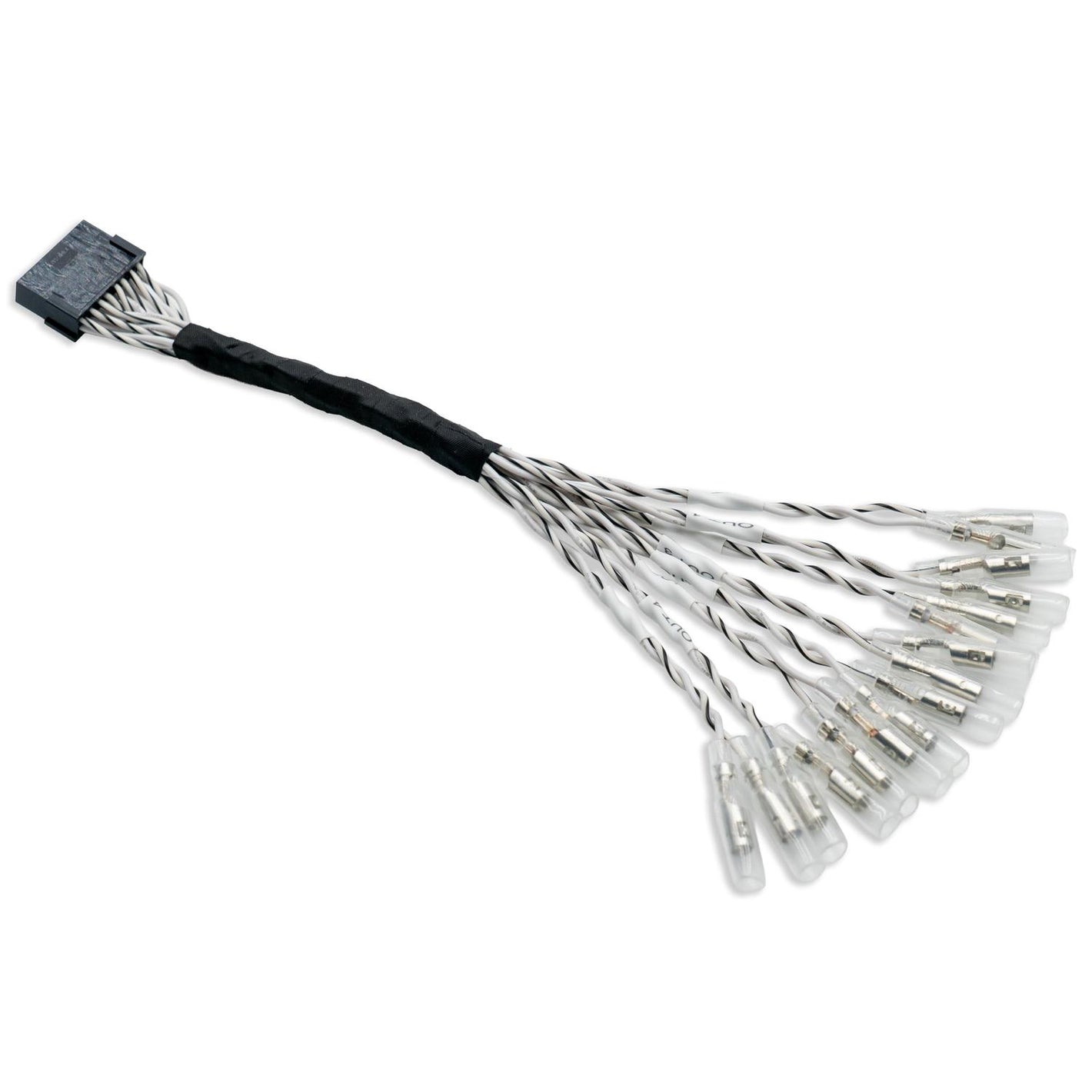 LAudison Prima AP BYPASS, un connecteur électrique noir doté de fils torsadés protégés par des capuchons transparents, est un accessoire idéal pour les amplificateurs.