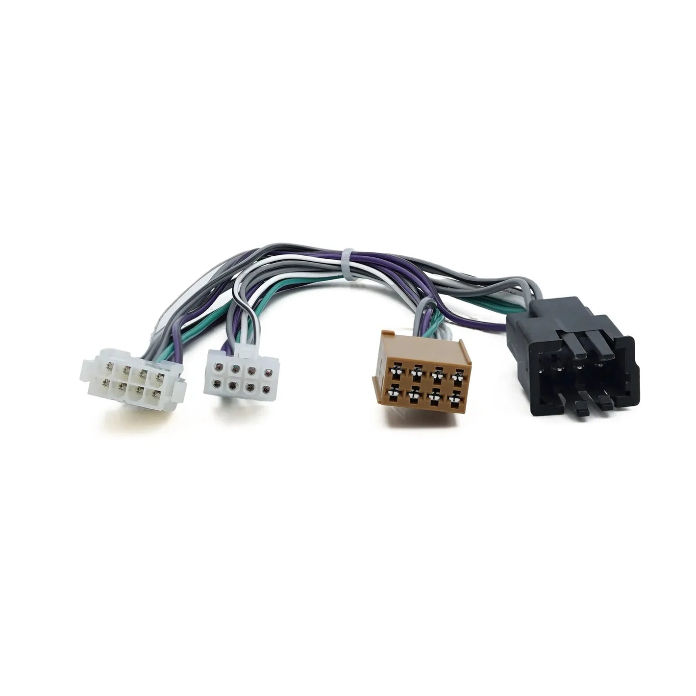 The Audison Prima AP T-H AVS03 wiring harness, featuring four connectors and colored wires, is shown isolated on a white background.
