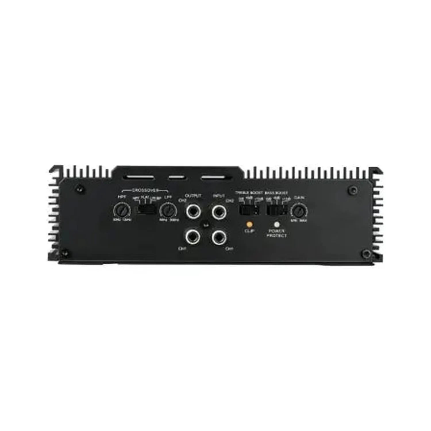 Avatar ABR-150.2, amplificatore a 2 canali nero, vista posteriore con ingressi e uscite, manopole di controllo, interruttori e alette di raffreddamento laterali.