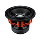 The Avatar Doomsday 15 subwoofer features a black and orange design with AVATAR on the inner cone, shown angled against a white background.