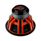 LAvatar Doomsday 18 è un subwoofer rotondo di grandi dimensioni con struttura arancione, top nero, etichetta 18 Zoll, potenza massima di 7000W/3500W RMS e bobina da 1,5.