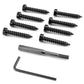 Eight black screws, a metal hex key, and a screwdriver bit for the Cerwin Vega Stroker Pro Classic SPCL182 are displayed on a white background.