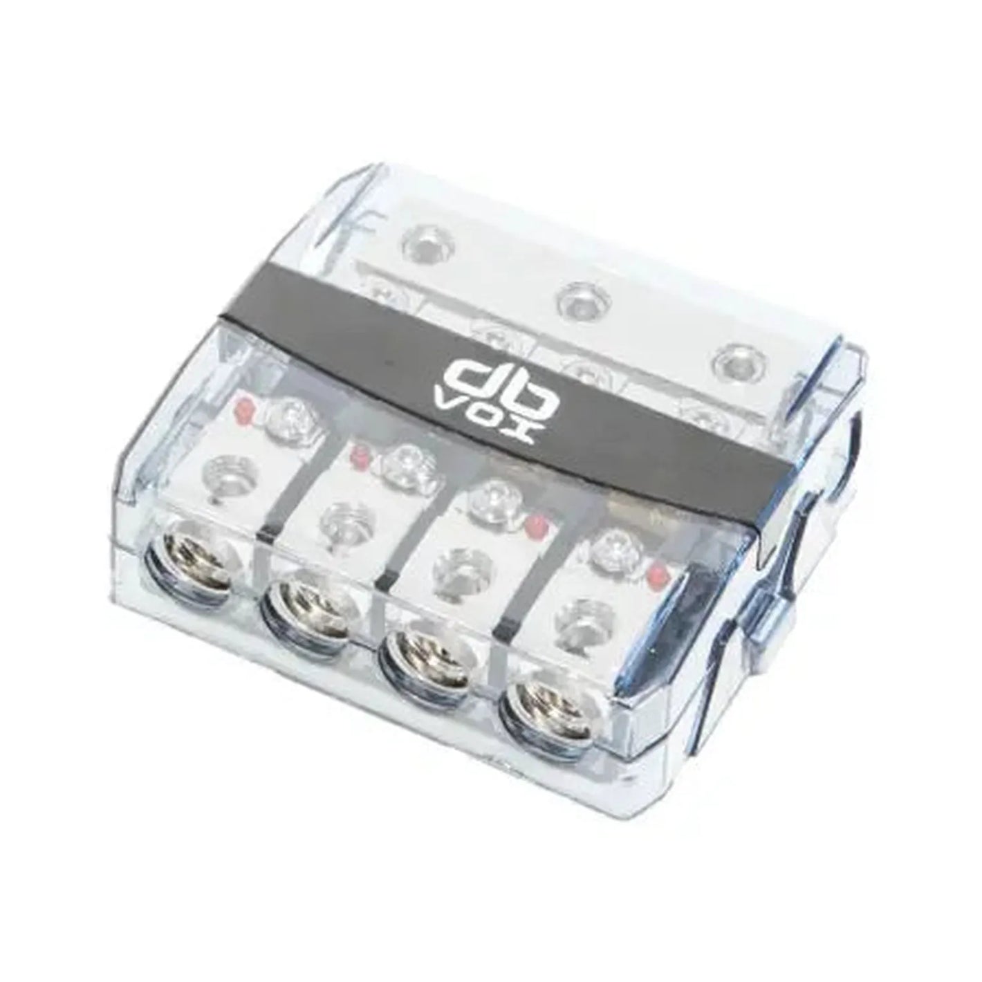 The dBvox DBVOXMANL34 is a clear plastic terminal block with 4 wire connections, Kontroll-LED, and a black top label with a white dBvox logo.