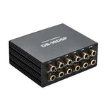 El Deaf Bonce Apocalypse DB-10DSP es un procesador de audio DSP rectangular negro de 10 canales con transmisión Bluetooth y puertos RCA CH1-CH8 en el panel frontal.
