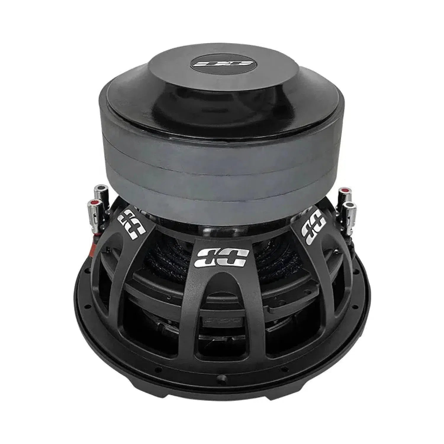 Le Deaf Bonce Apocalypse DB-3512R est un grand subwoofer noir de 12 avec un cadre métallique et une bobine visible, délivrant une puissance de 3500W RMS.