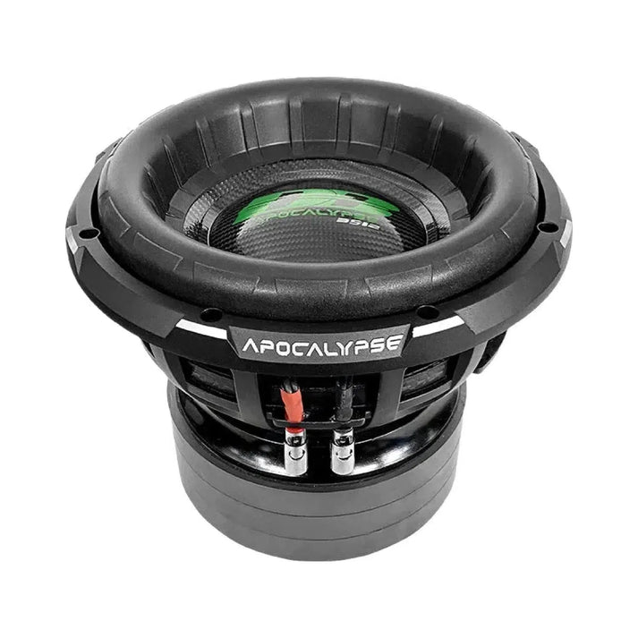 Le Deaf Bonce Apocalypse DB-3512R est un subwoofer noir de 12 pouces avec un logo argenté, un entourage en caoutchouc épais, des bornes de câblage visibles et une puissance de 3500 W RMS, sur fond blanc.