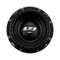 A top view of the black Deaf Bonce Apocalypse DВ-3.5K 12 subwoofer, showing its textured rubber surround and bold white and green center cone branding.