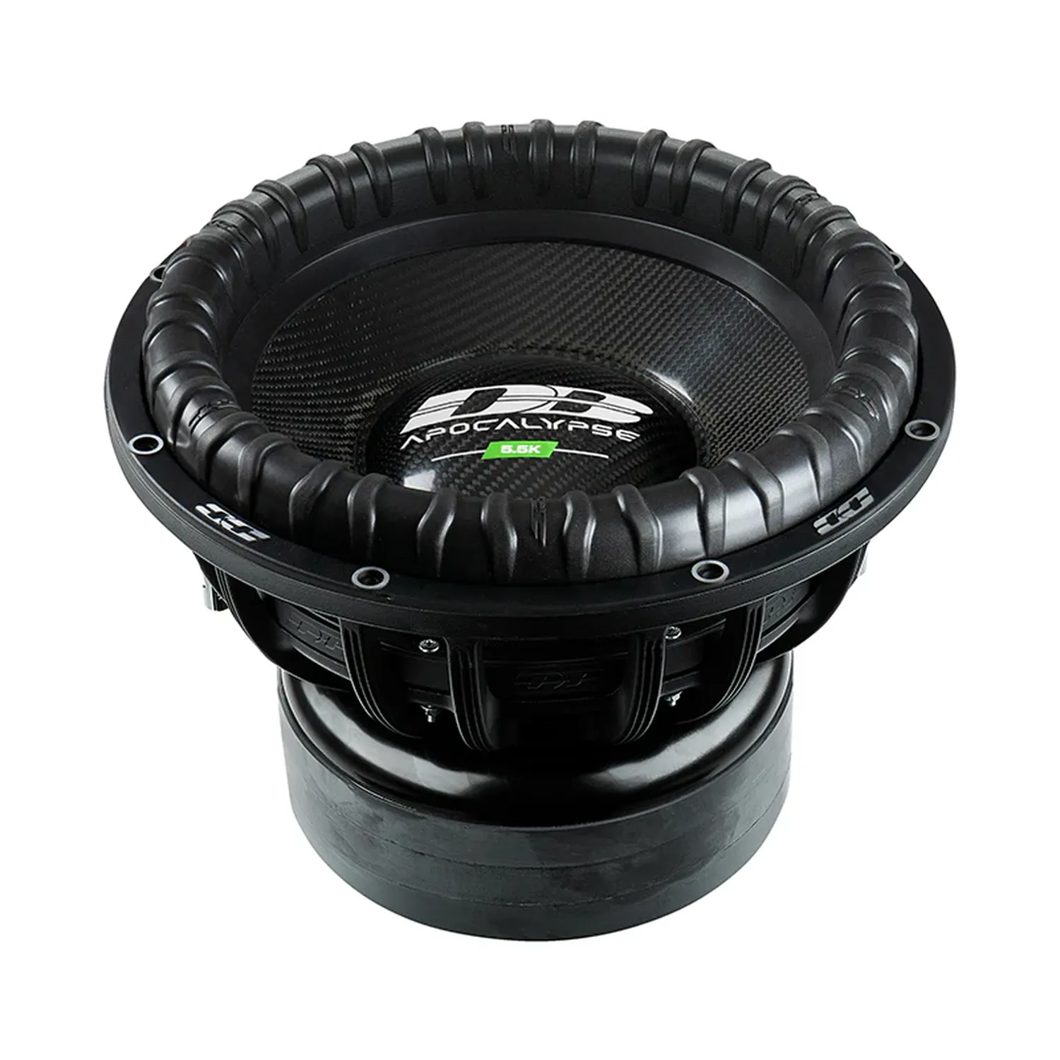 El subwoofer Deaf Bonce Apocalypse DВ-5.5K de 15 cuenta con un marco de goma acanalada negra y ofrece una potente potencia de 5500 W RMS.