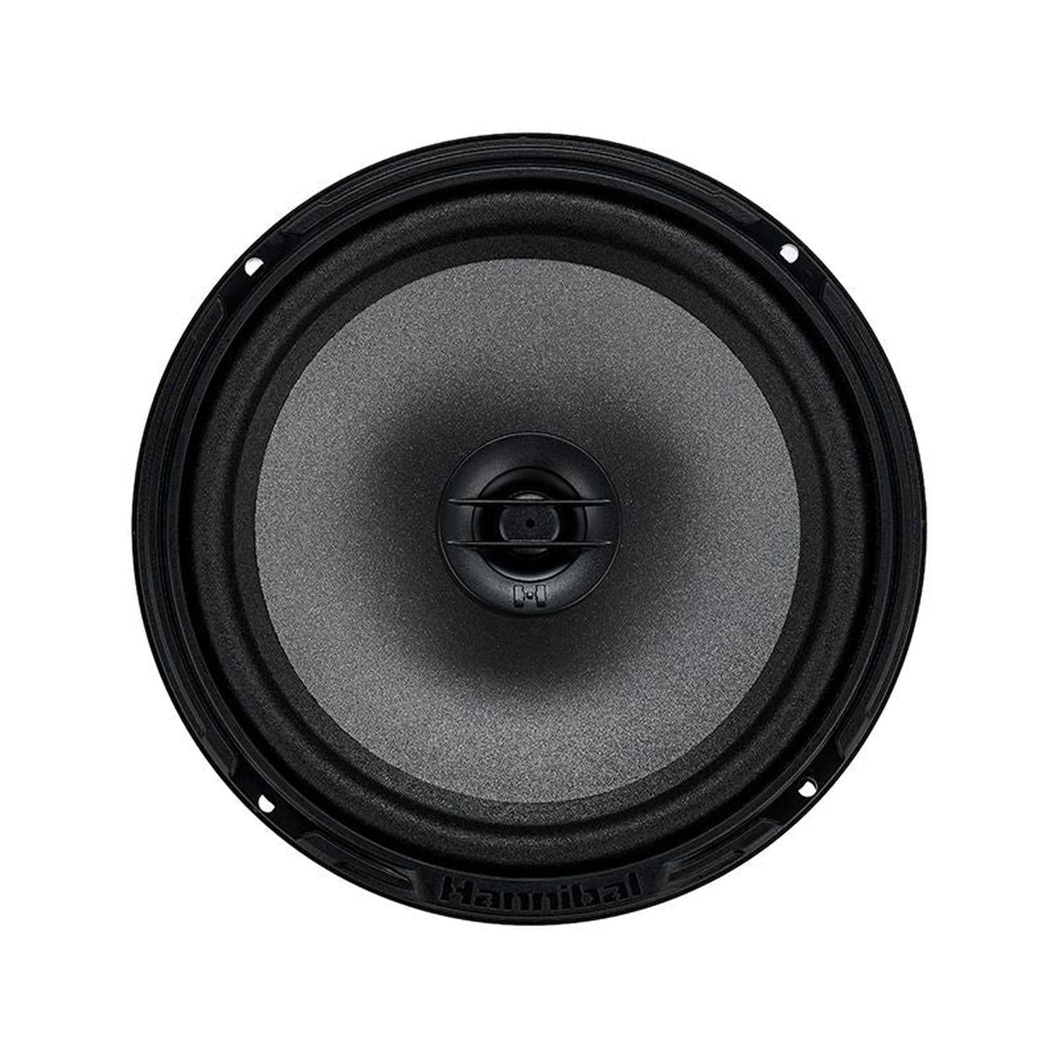Il Deaf Bonce Hannibal Easy 165X è un diffusore coassiale rotondo nero a 2 vie da 6,5 con tweeter centrale a cupola, mostrato frontalmente su sfondo bianco.