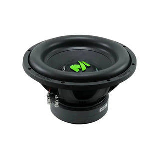 Un subwoofer noir Deaf Bonce Machete Fight MF-12R 12 avec un cône large et un logo central vert, présenté en angle sur fond blanc. Puissance de 1200W RMS.