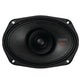 Un gros plan sur le haut-parleur ovale noir Edge Car Audio EDBXPRO69W-E2 avec le logo EDGE Pro en blanc et orange sur le côté droit.