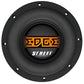Der Edge Street EDS15D2-E0 ist ein schwarzer, runder 15-Zoll-Subwoofer mit orangefarbenem „EDGE“-Schriftzug, weißem „STREET SERIES“-Schriftzug und einem 3200-W-Bassreflex-Gehäuse für tiefe Bässe.