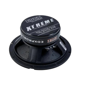 El Edge Car Audio Xtreme EDXPRO8L-E9 es un subwoofer para coche de color negro con el logotipo de la marca, información sobre el modelo y conectores metálicos laterales.