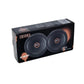 El Xtreme EDXPRO8L-E9 de Edge Car Audio es una caja rectangular negra con dos grandes altavoces de 8 y la marca Edge Car Audio en naranja/blanco.