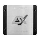 A square metallic ESX QS-FOUR-BT with four screw holes, QUANTUM label, and stylized ESX logo—a compact 4-channel DSP amplifier.
