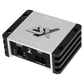 The ESX Quantum QS-TWO is a compact, silver and black 2-channel car audio amplifier with labeled speaker output and power input ports on one side.