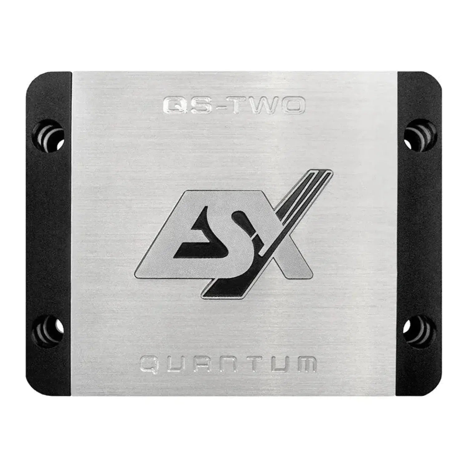 The ESX Quantum QS-TWO is a rectangular metal device with a stylized QX logo, four corner screws, and Class D Nano Digital Verstärker Technologie.