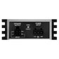 Close-up of the ESX Quantum QS-TWO rear panel showing labeled speaker output, power input terminals, and power/protect indicator lights.