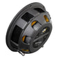 Subwoofer para coche ESX QXP104 negro y gris con rejillas de ventilación visibles, terminales de conexión y logotipo del modelo, similar al subwoofer de 500 vatios y 10 Zoll Flachsubwoofer.