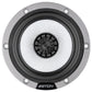 Close-up van de ETON HEX 80 autoradio-luidspreker met een witte conus met honingraatpatroon, Neodym-magneet, zwarte rand en centrale koepel in een zilveren frame.