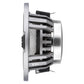 Zijaanzicht van de ETON HEX 80 autoluidspreker, rond en zilver met een metalen frame, Neodym magneet, aansluitklemmen en HEX SERIES gegraveerd.