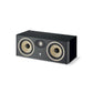 Der Focal ARIA EVO X CENTER ist ein schwarzer, rechteckiger Center-Lautsprecher mit zwei großen und einem kleineren runden Treiber auf der Vorderseite.