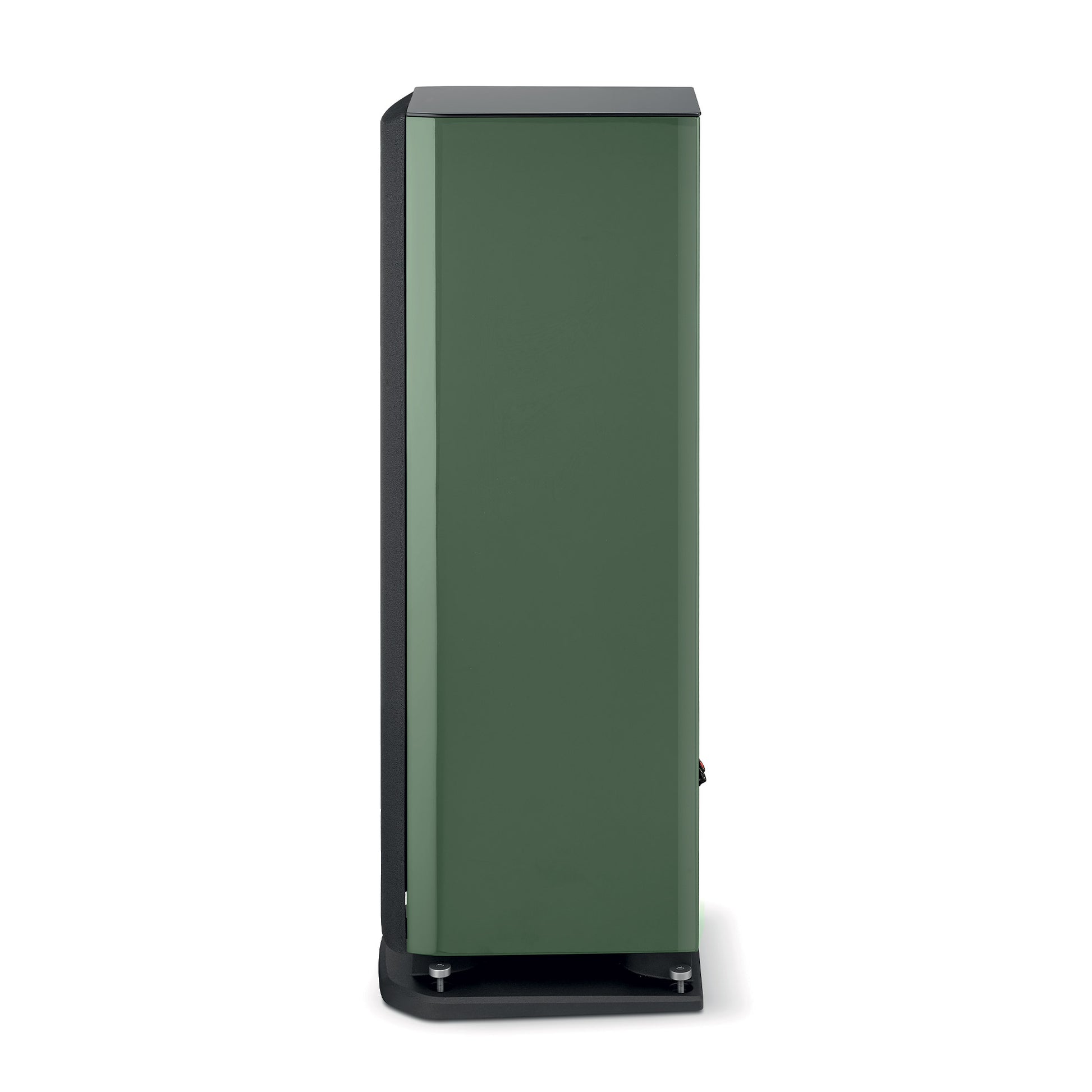 Il Focal ARIA EVO X N°2 è un diffusore hi-fi alto e rettangolare di colore verde, con top e base neri, visto di lato.