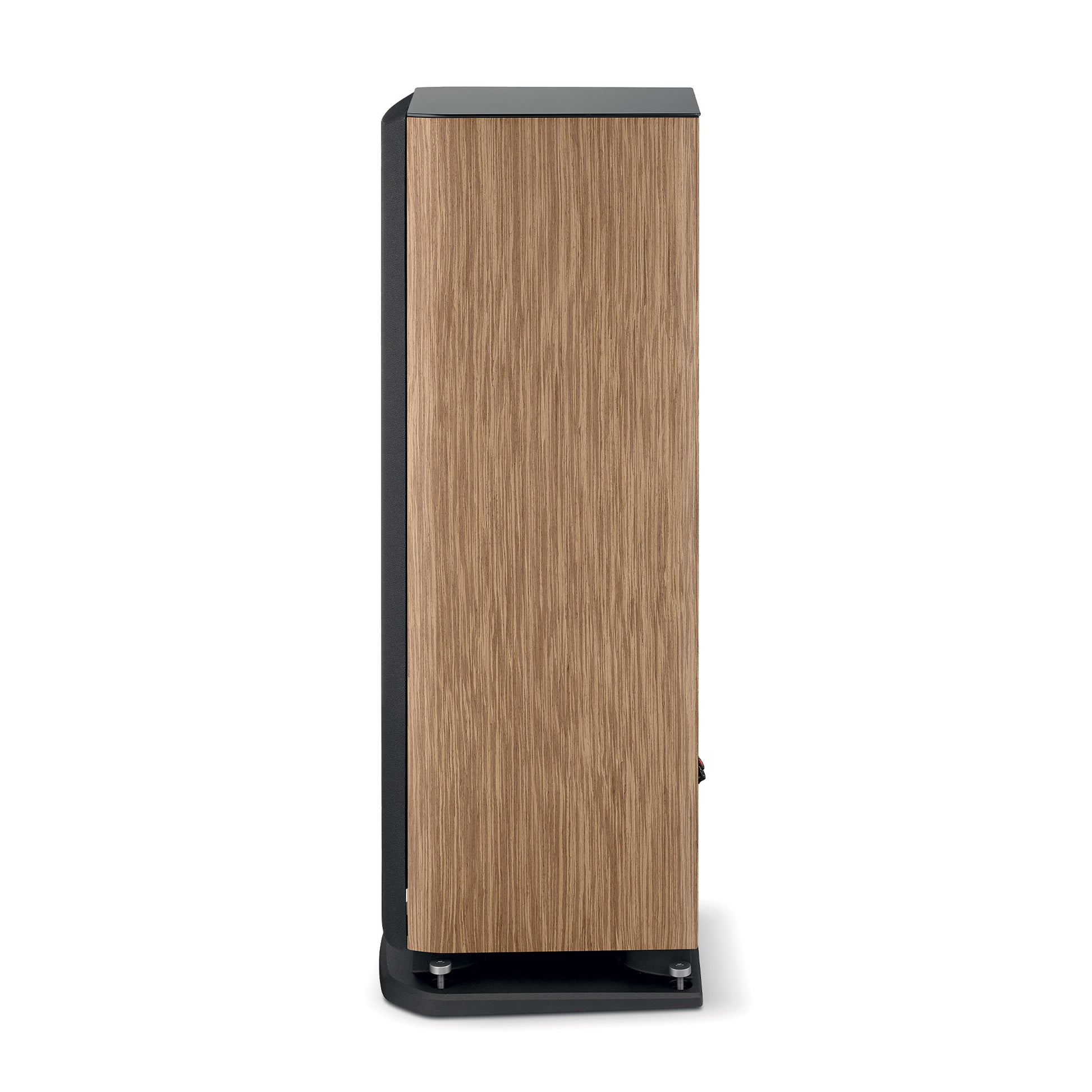 Diffusore Hi-Fi Focal ARIA EVO X N°2, alto e rettangolare, con finitura a venature di legno e base nera, su sfondo bianco.
