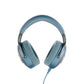 Focal Azurys over-ear headphones in blue with cushioned ear pads and headband, shown front-facing with audio cable for HiFi sound.