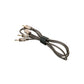 Een opgerolde bruine audiokabel met vier metalen pluggen van 3,5 mm, vastgezet met een zwarte band - ideaal voor de Focal Clear Mg hoofdtelefoon en met geluid van hoge kwaliteit.