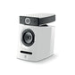 El Focal Diablo Utopia Colour Evo es un moderno altavoz compacto blanco con una parte superior negra, un woofer redondo y un pequeño tweeter, que se muestra sobre un fondo blanco liso.