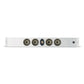 Un dispositivo Focal OnWall 302 blanco y rectangular con cinco puertos circulares y un pequeño botón de encendido negro en el panel frontal.