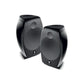 Due moderni diffusori Focal Sib Evo Dolby Atmos 2.0 di colore nero con bordi arrotondati sono rivolti leggermente verso lesterno su uno sfondo bianco.