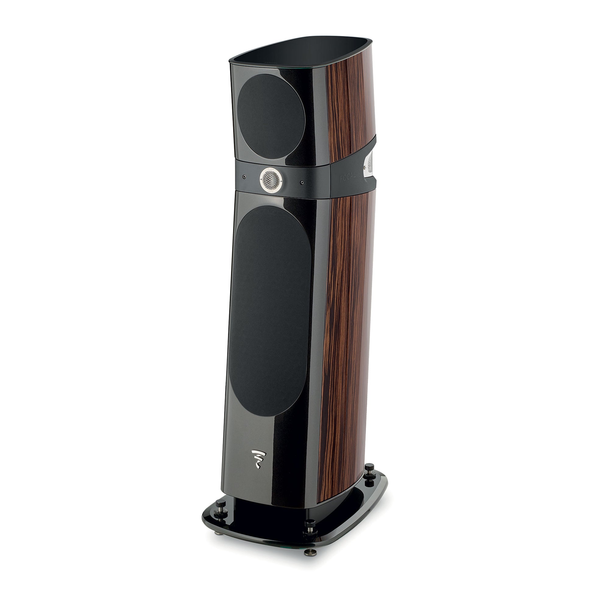 Der Focal Sopra N°2 zeichnet sich durch eine glänzende schwarze und hölzerne Oberfläche, abgerundete Kanten und sichtbare Lautsprechergitter aus und liefert einen außergewöhnlichen Hi-Fi-Sound.