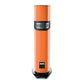 Hoher, zylindrischer, orangefarbener Focal Sopra N°2-Luftreiniger mit schwarzem Sockel, Lüftungsgitter und einem kleinen digitalen Bedienfeld mit Hi-Fi-Effekt.