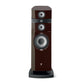 Se muestra un altavoz Focal Stella Utopia EM Evo alto, de color marrón oscuro, con tres transductores y base rectangular, sobre un fondo blanco.