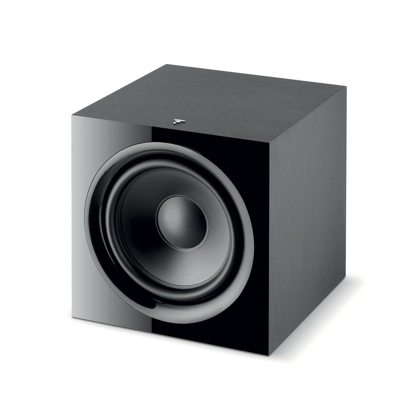 El Focal Sub 600 P es un subwoofer Aktiv de color negro y forma cúbica con un gran driver frontal redondo y diseño geschlossene, representado sobre un fondo blanco liso.