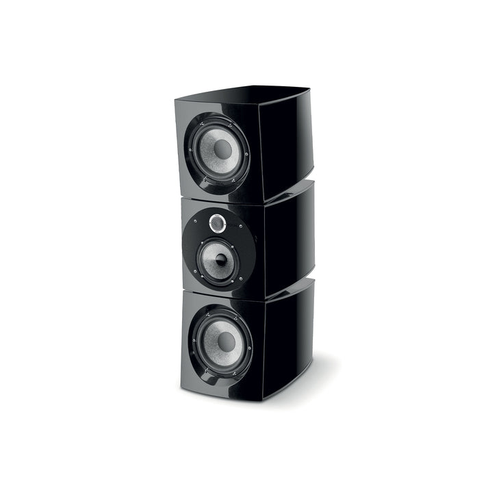 Il Focal Viva Utopia Colour Evo è un diffusore a torre a 3 vie di colore nero con woofer a vista e un tweeter centrale che si erge verticalmente su uno sfondo bianco.