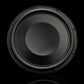 Il subwoofer Gladen GS12-Slim da 12 pollici è ripreso dallalto su uno sfondo nero, il che mette particolarmente in risalto la sua forma rotonda e la membrana posizionata al centro.