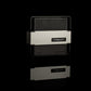 Un amplificatore Gladen Mosconi Pro 4|10-AAB EVO a 4 canali, dal look metallico con dettagli neri, presentato su una base nera lucida, pensato per impianti audio per auto di fascia alta.