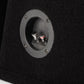 Close-up of Gladen Sigma SSW08-VBs black terminal with two spring connectors, 2x2 Ohm impedance, on a textured black surface.