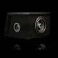 Gladen Sigma SSW08-VB subwoofer, rectangular black enclosure, 800W round speaker right, input terminals left, black background.