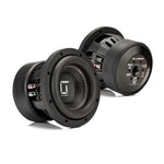 Dos unidades Gladen Sigma SSWX065 de color negro: una muestra el cono y la otra, la placa trasera con el logotipo y los terminales, que garantizan unos graves potentes.