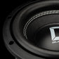 Primo piano del subwoofer Gladen Sigma SSWX065 con cuciture bianche in evidenza e parte del logo geometrico, che ne sottolineano le potenti prestazioni nei bassi.