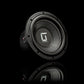 Subwoofer Gladen Sigma SSWX10 nero da 10 con cono testurizzato, raffigurato inclinato su una superficie nera lucida: ideale per gli appassionati di car audio.