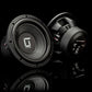 Due subwoofer Gladen Sigma SSWX10 neri in primo piano su uno sfondo nero, che ne esaltano il design di alta qualità: perfetti per qualsiasi impianto audio per auto ad alte prestazioni o configurazione con subwoofer.