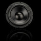 Un subwoofer Gladen Zeta 10 di colore nero con la parte centrale lucida è raffigurato su uno sfondo scuro, il che mette in risalto i bassi potenti e fa emergere un leggero riflesso nella parte inferiore.